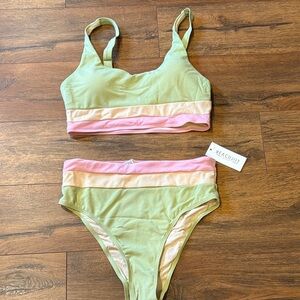 Beachdaze Green and Pink Bikini Set